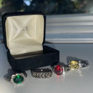 Silver Gemstone Ring Set